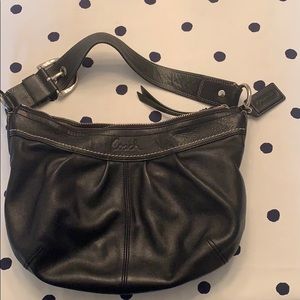 Coach Black Leather Pleated Hobo Shoulder Bag
